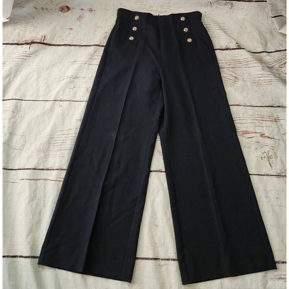 Marella Elisir High Rise Button Trousers Navy Blue Size 8 View 3